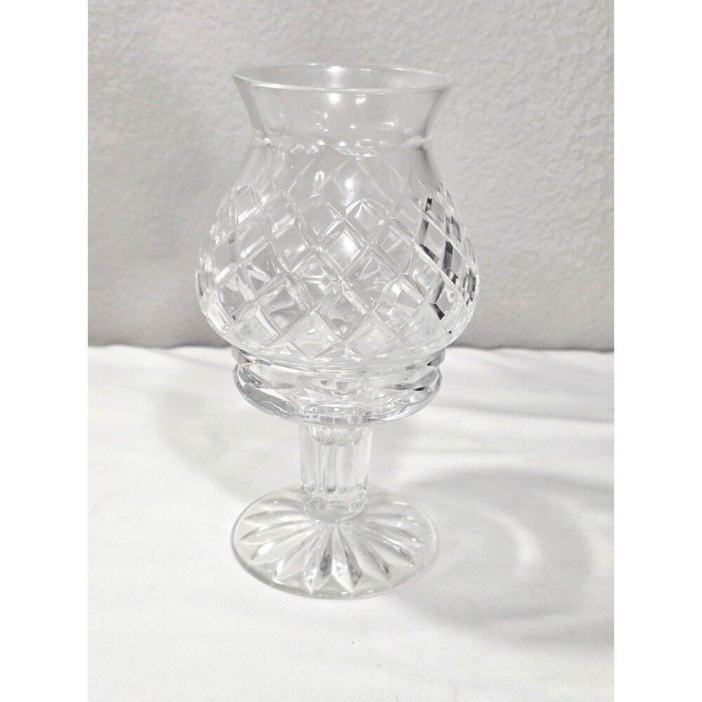 Vtg Block Crystal Clear CasaBlanca 2 Pc Candle Holder Hurricane Fairy Lamp Style